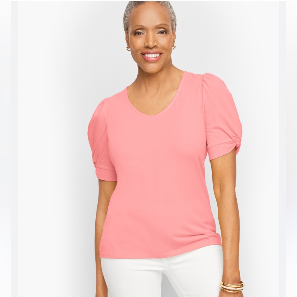 New Talbots Petites‎ Large Pink Twist Detail V-neck Cotton Modal Spandex Tee